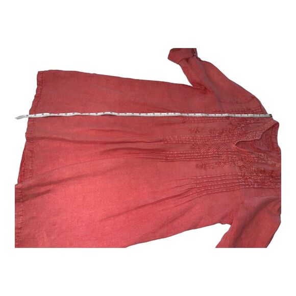 Karyn Seo Eva V-Neck 3/4 Sleeve Embroidered Coral Linen Shift Dress SZ MED. - Picture 13 of 13